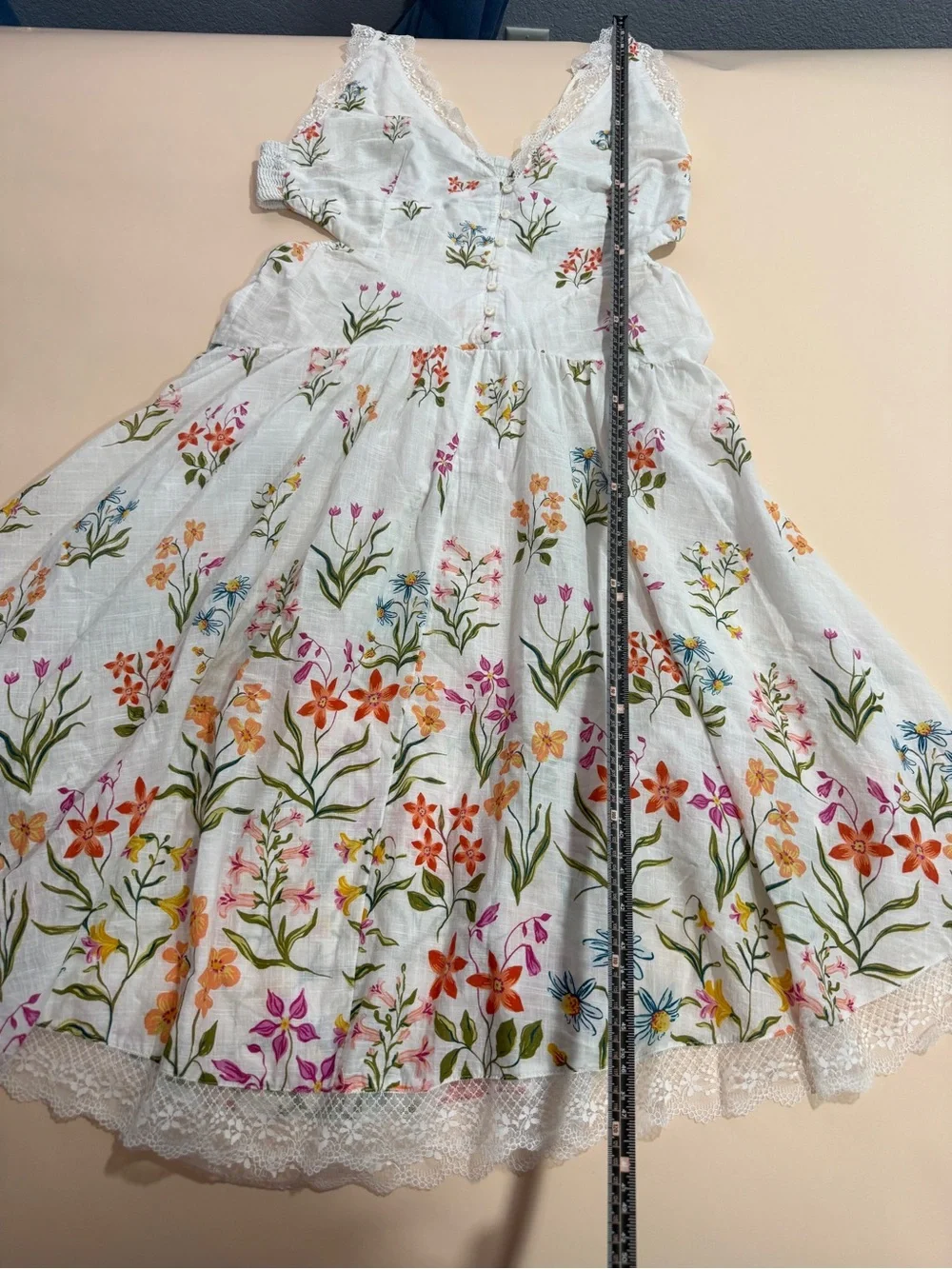 Anthropologie Floral Embroidered Lace Trim Midi Dress Cottagecore Size L Coastal - Picture 7 of 12
